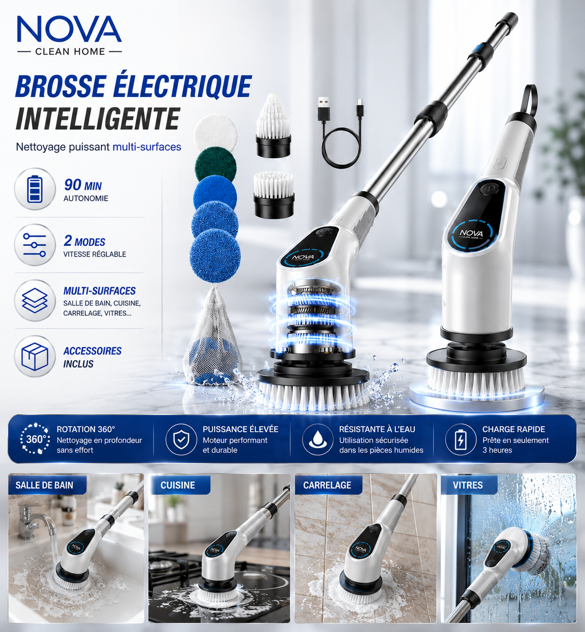Cordless electric rotary cleaning brush